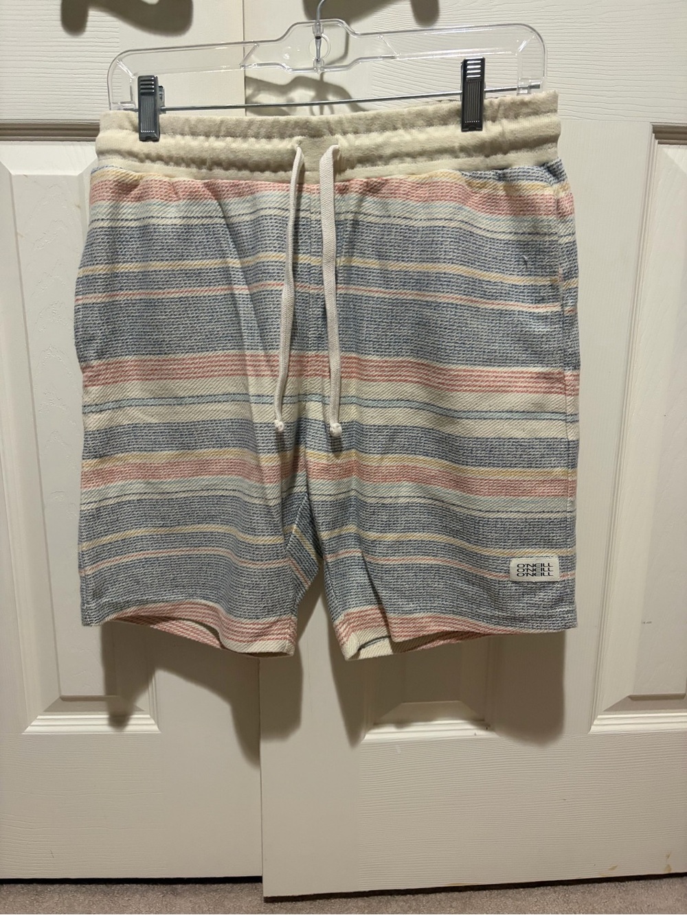 O’Neill Striped Knit Drawstring Men’s Shorts in Cream, Blue & Pink